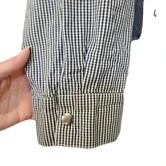 CJ Banks Women's Navy & White Mini Gingham Cotton Cowl Drawstring Neck & Drawstr - Picture 5 of 11